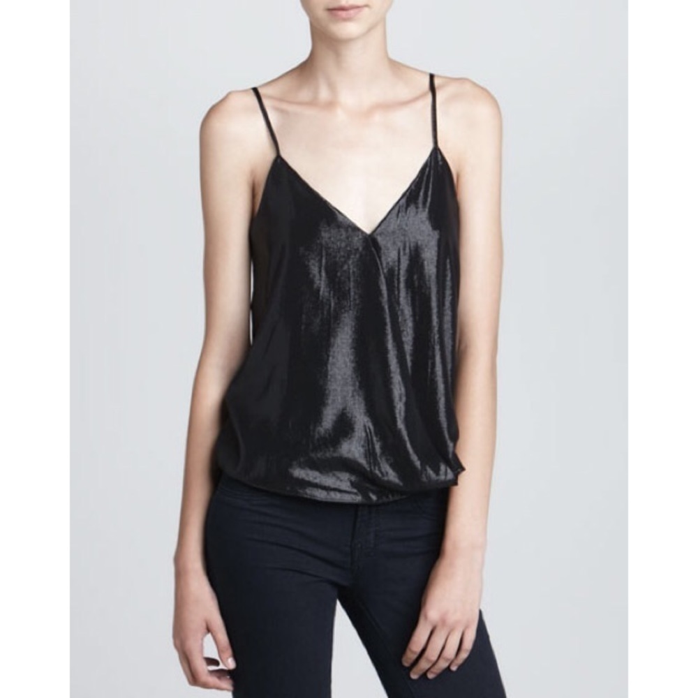 Parker Black Metal Pixie Cross-Front Lamé Tank Top